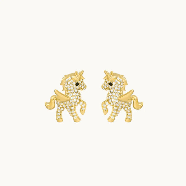 Boucle d'oreille licorne ailée strass - Femme
