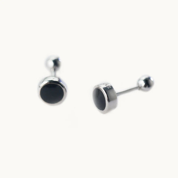 Boucle d'oreille ronde noire - Femme - Argent 925