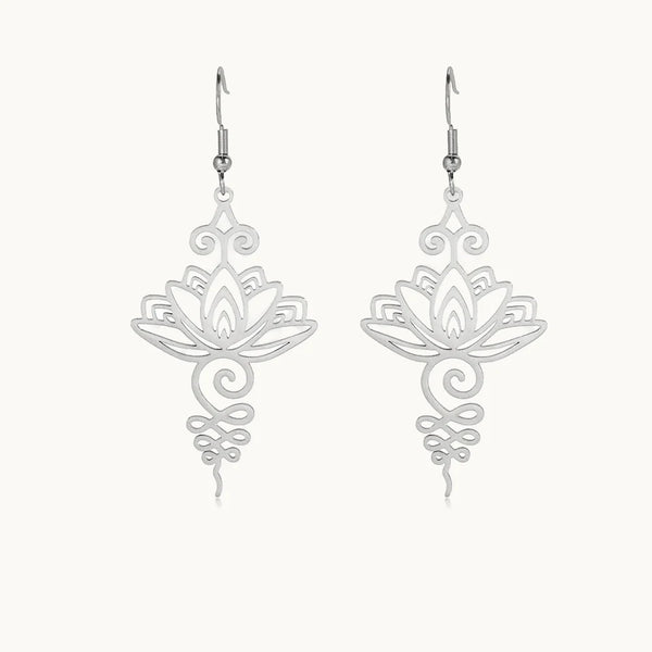 Boucle d'oreille pendante fleur de lotus bohème - Femme - Acier inoxydable
