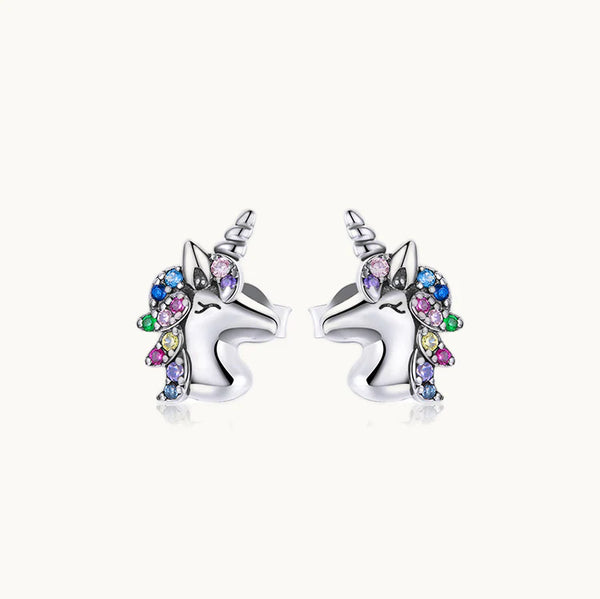 Boucle d'oreille licorne crinière strass colorés - Femme - Argent 925