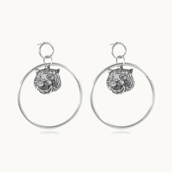 Boucle d'oreille pendante créole tigre - Femme
