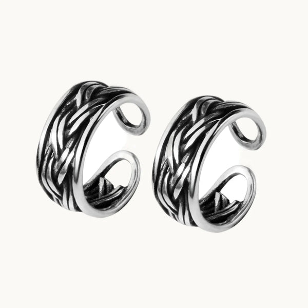 Boucle d'oreille cartilage sans trou tressée vieillie - Femme - Argent 925