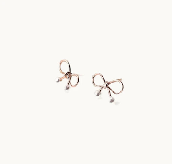 Boucle d'oreille noeud perles - Femme - Argent 925 Or rose
