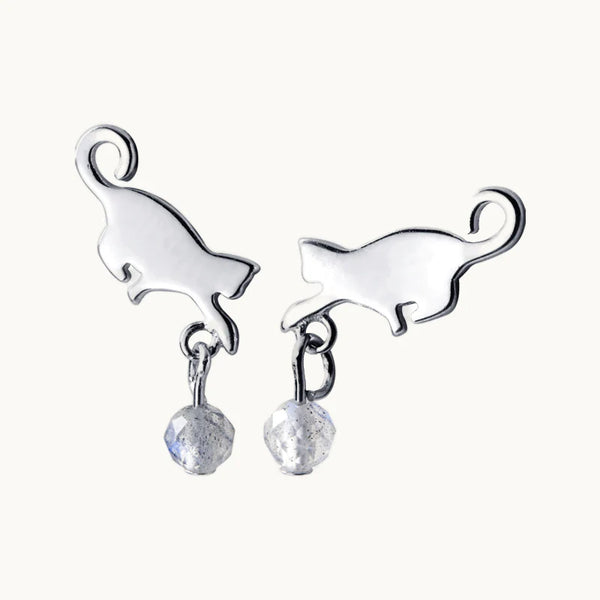 Boucle d'oreille chat profil pierre pendante - Femme - Argent 925