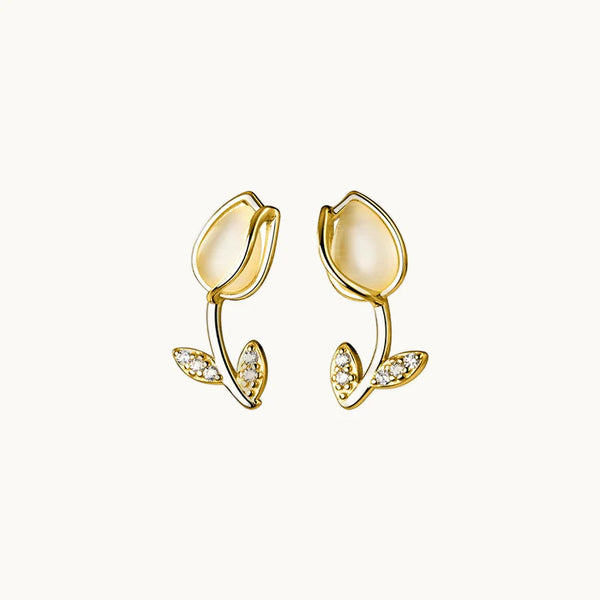 Boucle d'oreille fleur tulipe pierre strass - Femme - Argent 925