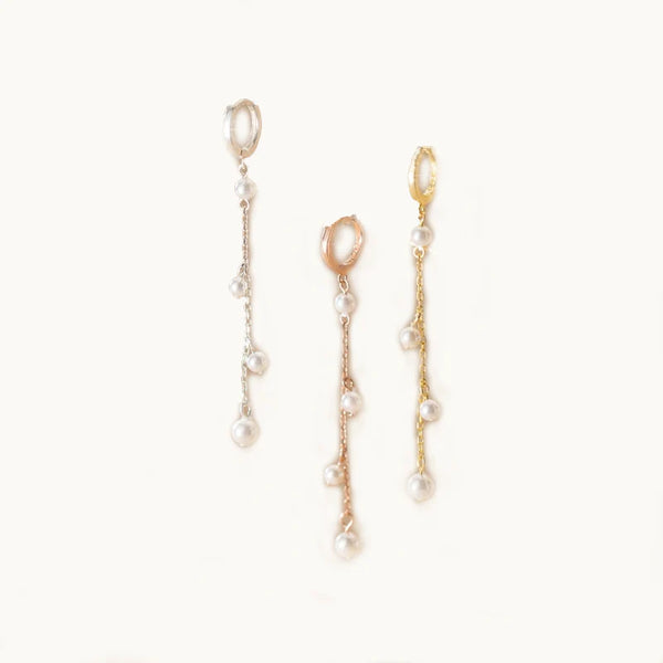 Boucle d'oreille anneau chaîne pendante perles - Femme - Argent 925