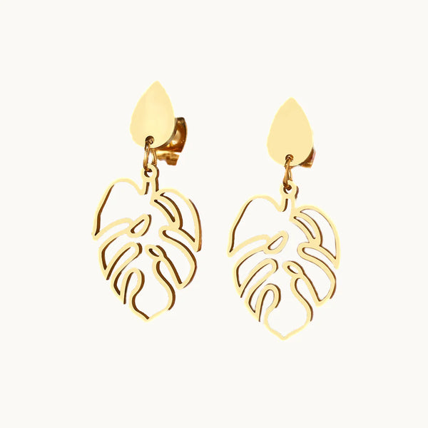 Boucle d'oreille goutte feuille de palmier pendante - Femme - Acier inoxydable