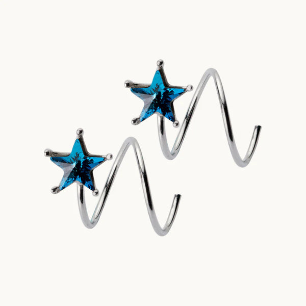 Boucle d'oreille spirale grimpante étoile strass bleu - Femme - Argent 925