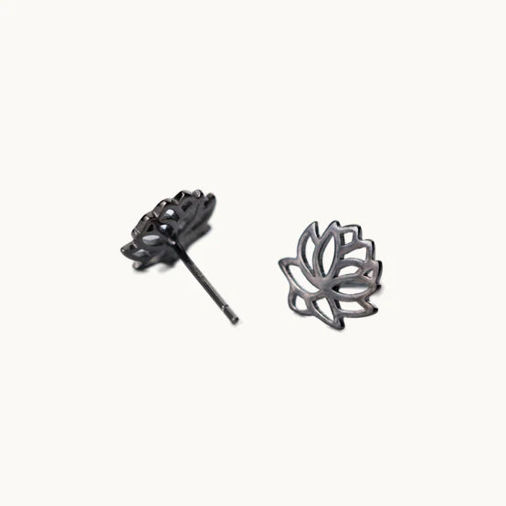 Boucle d'oreille fleur de lotus noire - Femme - Argent 925