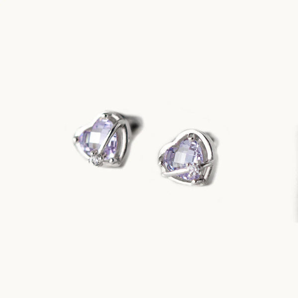 Boucle d'oreille diamant coloré coeur strass - Femme - Argent 925