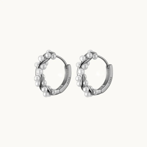 Boucle d'oreille créole torsadée perles - Femme - Argent 925