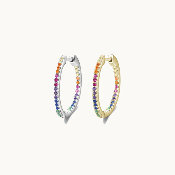 Boucle d'oreille anneau créole strass colorés - Femme - Argent 925