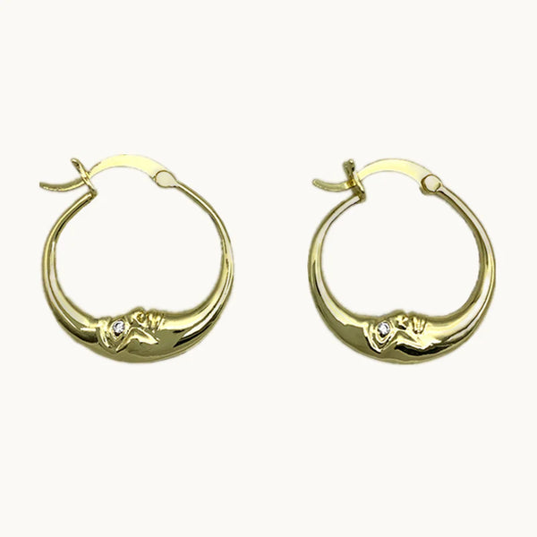 Boucle d'oreille créole lune strass - Femme