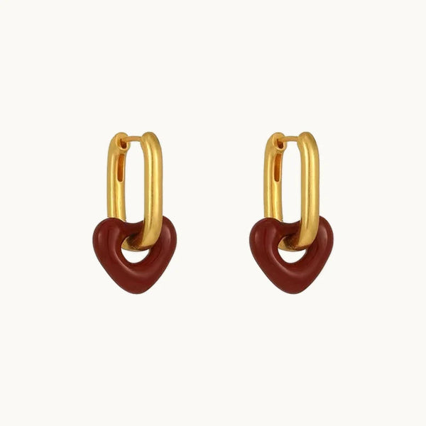 Boucle d'oreille rectangulaire pendante coeur - Femme