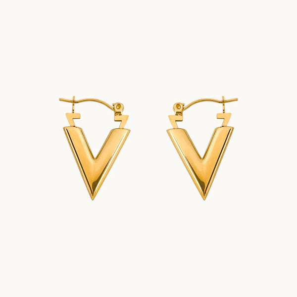 Boucle d'oreille pendante lettre épaisse V - Femme - Acier inoxydable