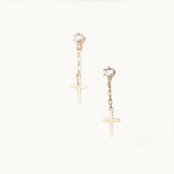 Boucle d'oreille diamant chaîne pendante croix - Femme - Argent 925