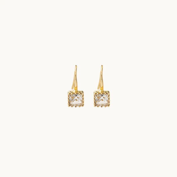 Boucle d'oreille dormeuse dorée diamant carré - Femme