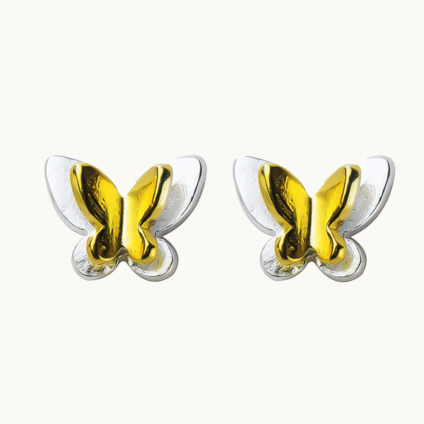 Boucle d'oreille double papillons bicolore - Femme - Argent 925