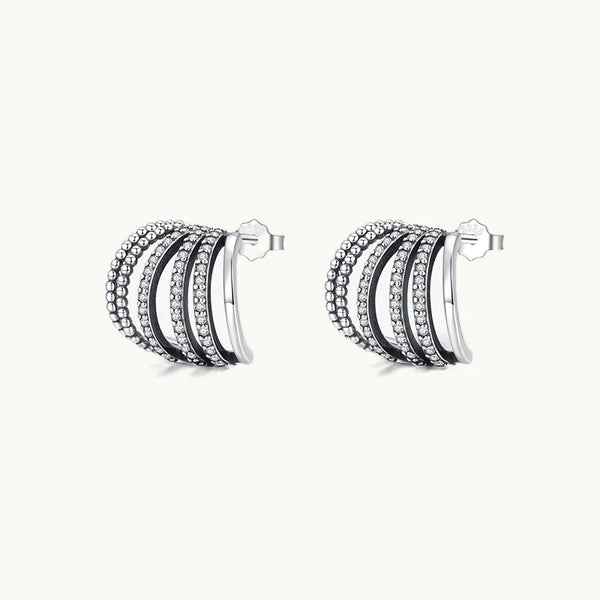 Boucle d'oreille anneaux multiples strass - Femme - Argent 925