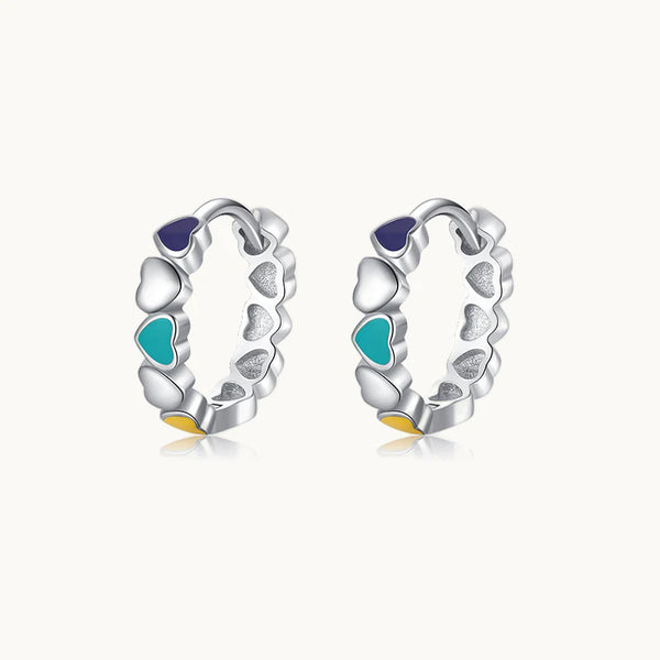 Boucle d'oreille créole coeurs colorés - Femme - Argent 925