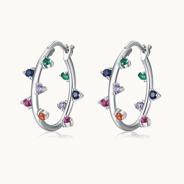Boucle d'oreille créole strass colorés - Femme - Argent 925