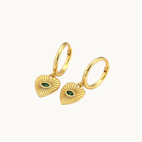 Boucle d'oreille anneaux coeur émeraude - Femme - Argent 925