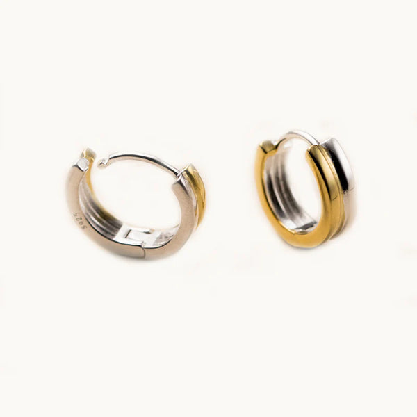 Boucle d'oreille double anneau petite créole bicolore - Femme - Argent 925