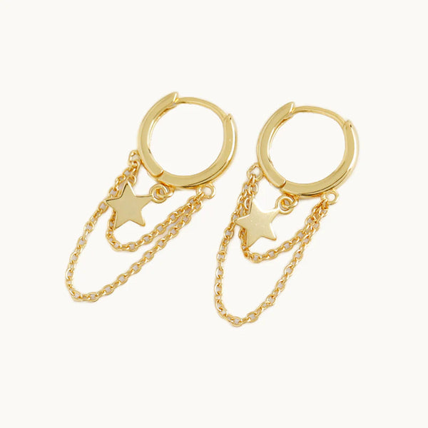 Boucle d'oreille anneau chaînes pendantes étoiles - Femme - Argent 925