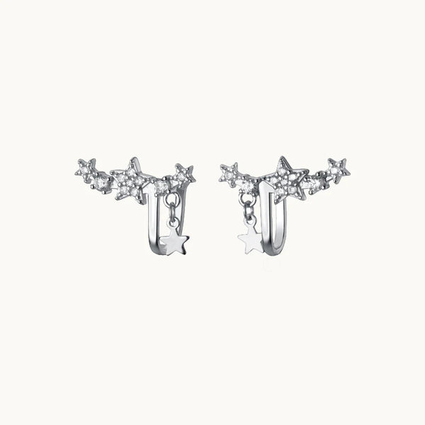 Boucle d'oreille manchette grimpante étoiles strass - Femme - Argent 925