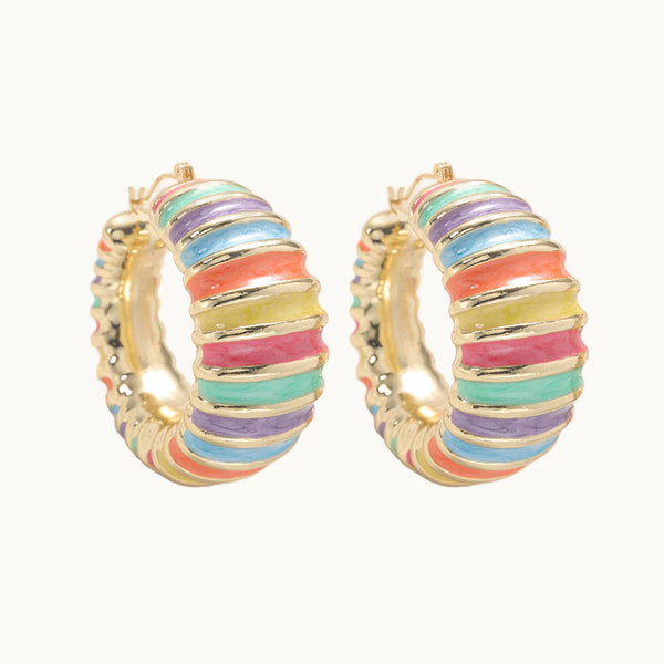 Boucle d'oreille créole large rayée colorée - Femme
