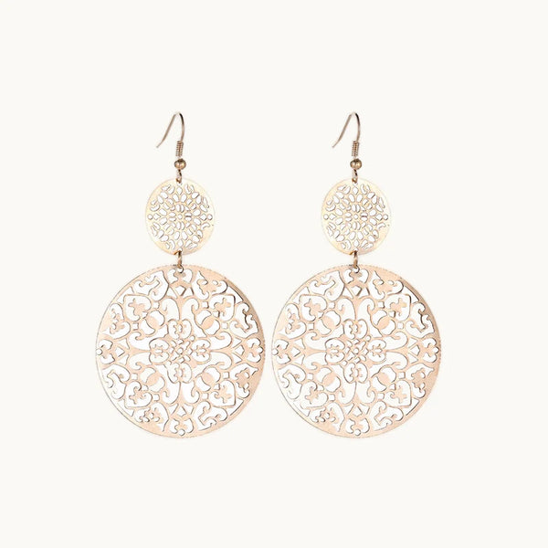 Boucle d'oreille pendante bohème ronde mandala ajouré - Femme