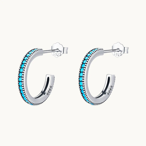 Boucle d'oreille créole bohème pierre turquoise - Femme - Argent 925