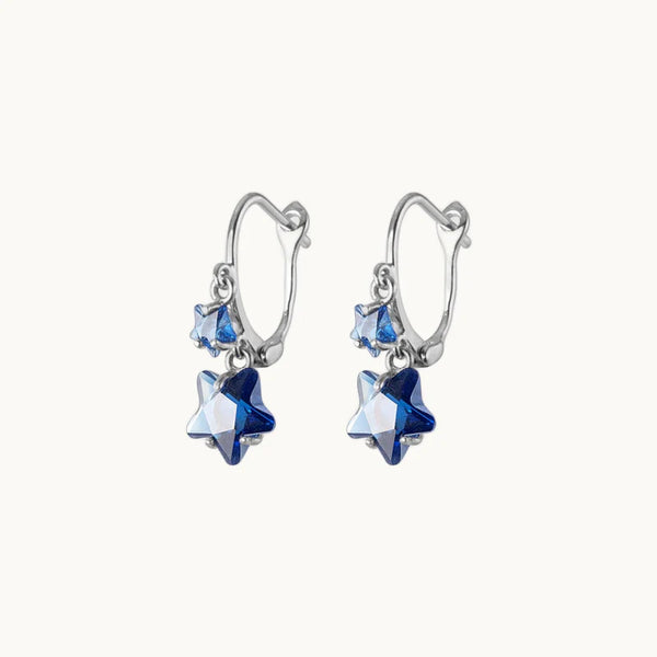 Boucle d'oreille dormeuse étoiles saphir pendantes - Femme - Argent 925