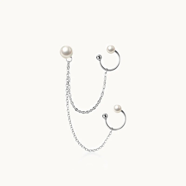 Boucle d'oreille perle chaîne pendante helix cartilage sans trou - Femme - Argent 925