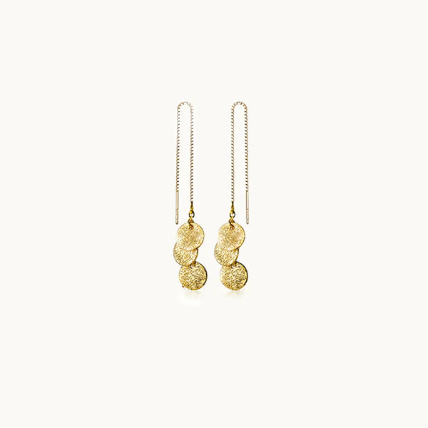 Boucle d'oreille chaîne pendante longue ronds martelés - Femme - Argent 925 plaqué or