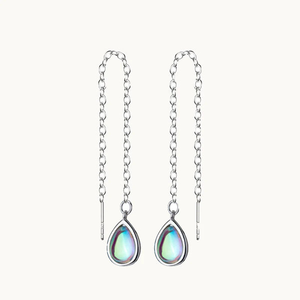 Boucle d'oreille pendante longue chaîne goutte pierre opale - Femme - Argent 925