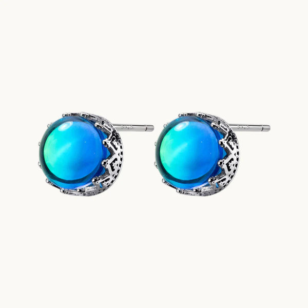 Boucle d'oreille couronne pierre opale bleu reflet arc-en-ciel - Femme - Argent 925