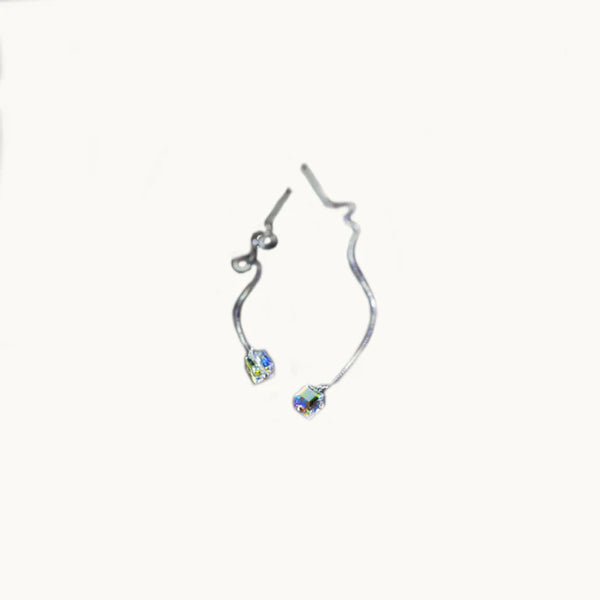 Boucle d'oreille longue chaîne pendante diamant cube - Femme - Argent 925