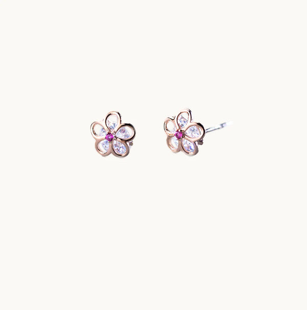 Boucle d'oreille fleur ajourée diamant strass - Femme - Argent 925