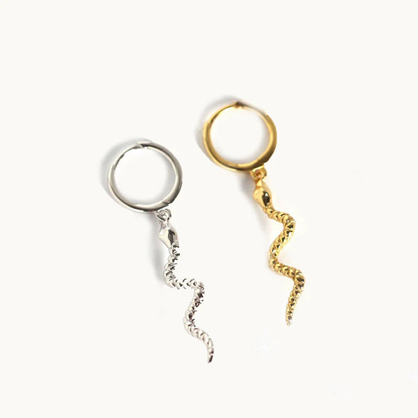 Boucle d'oreille pendante longue anneau serpent - Femme - Argent 925