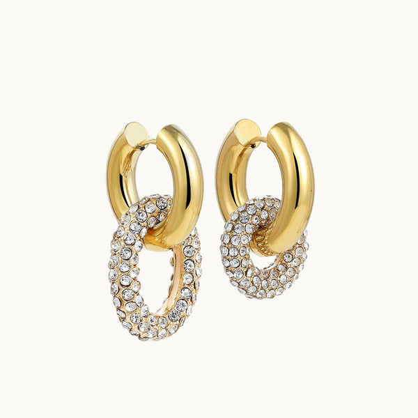 Boucle d'oreille asymétrique double anneau strass - Femme - Acier inoxydable