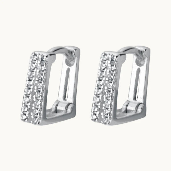 Boucle d'oreille créole rectangulaire strass - Femme - Argent 925