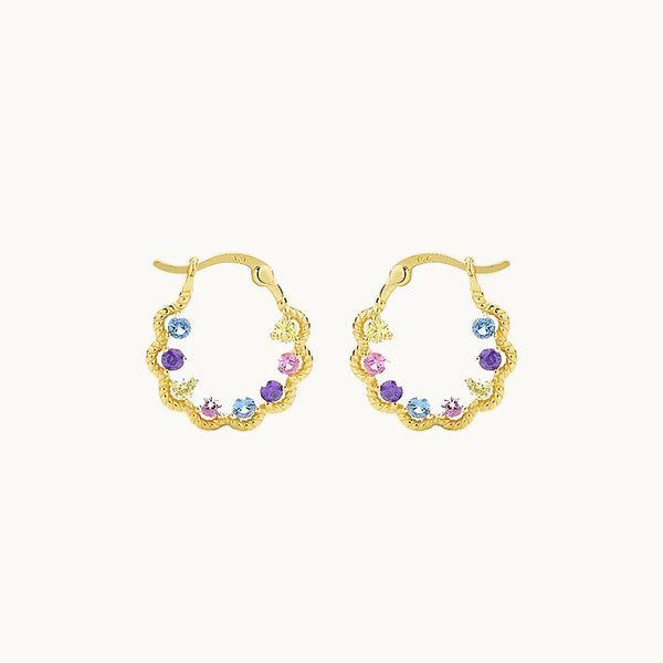 Boucle d'oreille créole strass colorés - Femme - Argent 925 Plaqué or