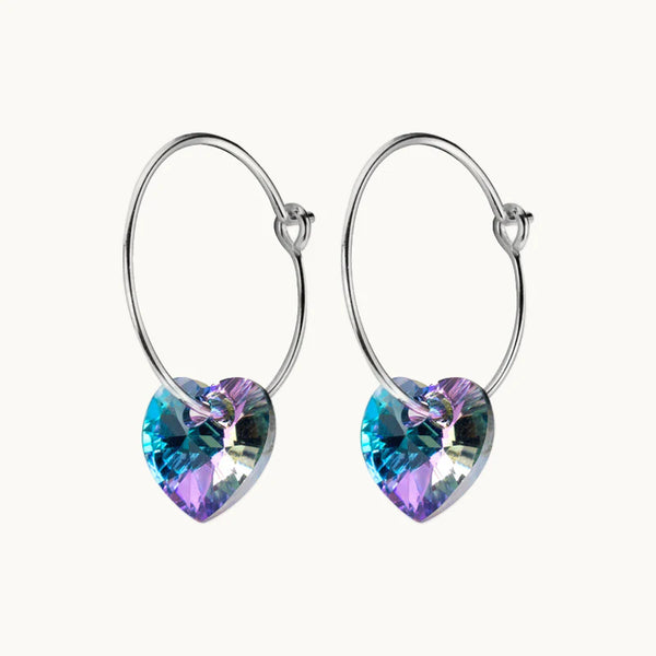 Boucle d'oreille créole fine coeur pierre cristal - Femme - Argent 925