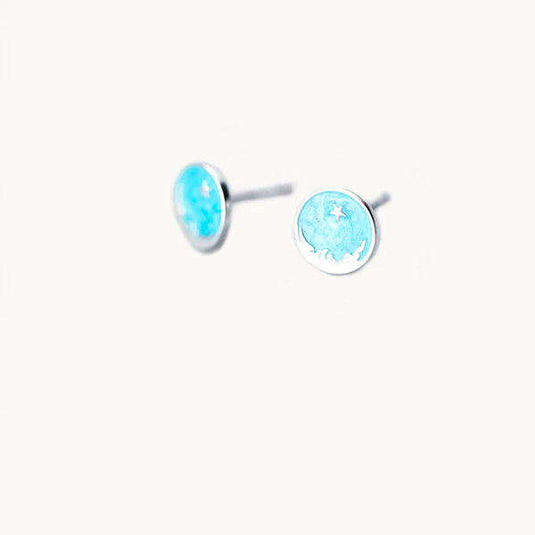 Boucle d'oreille ronde bleu ciel étoile - Femme - Argent 925