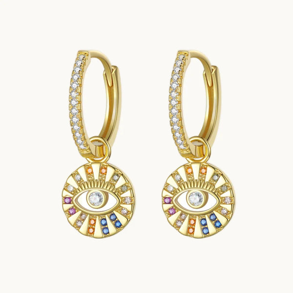 Boucle d'oreille anneau strass rond pendant oeil - Femme - Argent 925