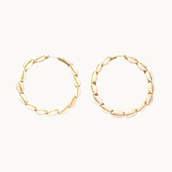Boucle d'oreille créole coquillages - Femme - Acier inoxydable plaqué or
