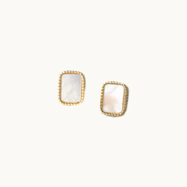 Boucle d'oreille rétro rectangulaire nacrée - Femme - Argent 925