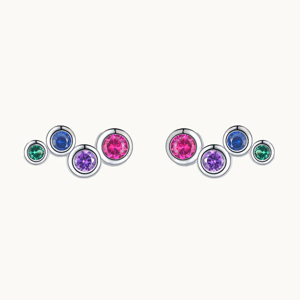 Boucle d'oreille grimpante strass ronds colorés - Femme - Argent 925