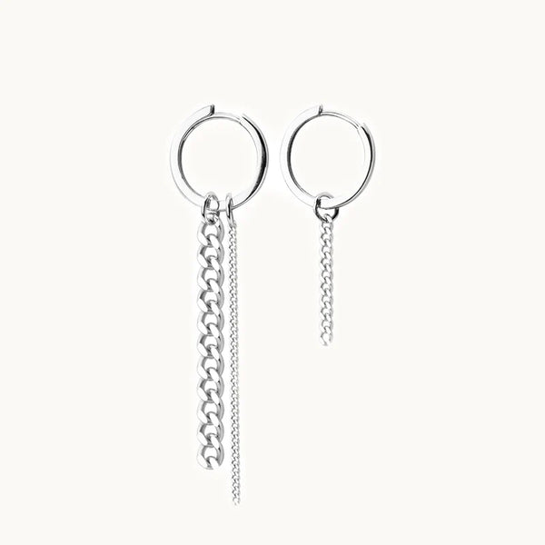 Boucle d'oreille asymétrique anneau chaînes pendantes - Femme - Argent 925